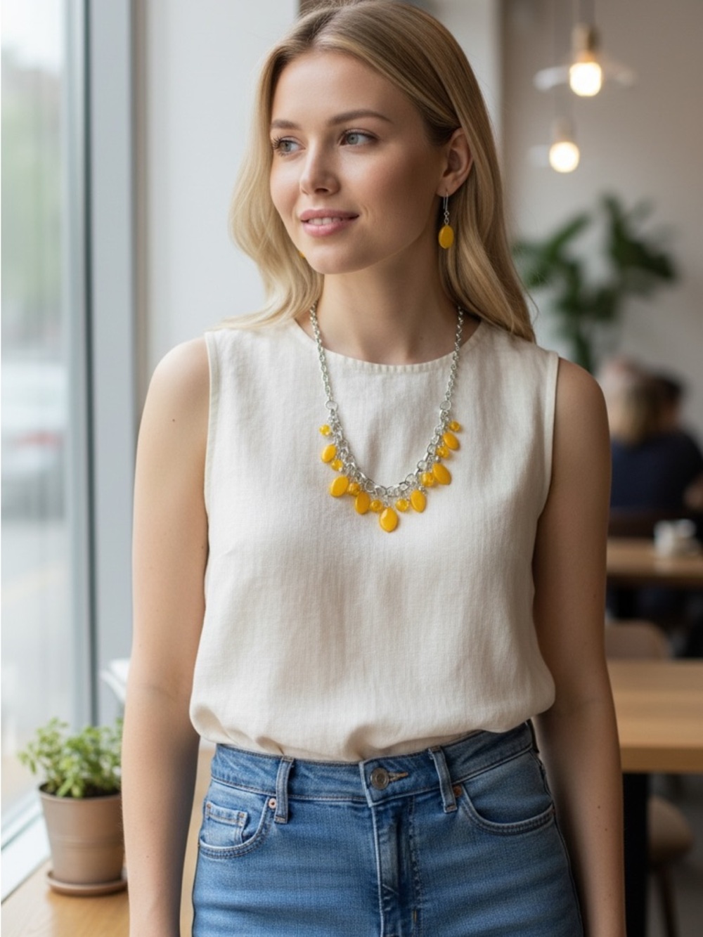 Yellow Teardrop Necklace and Earring Set - Women's Fashion Jewelry